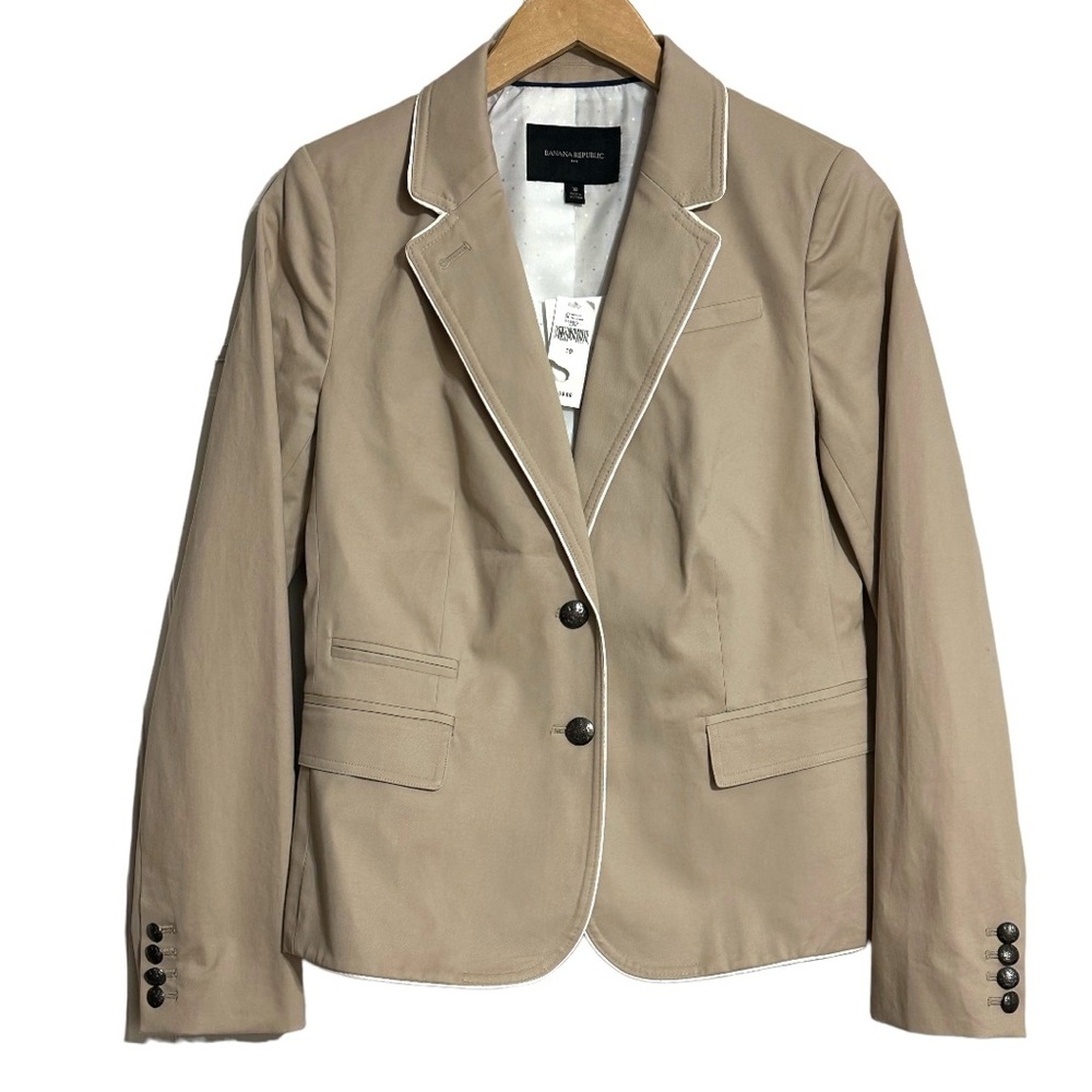 Banana Republic NWT Khaki with White Piping Notch Lapel Blazer Jacket - Picture 1 of 14